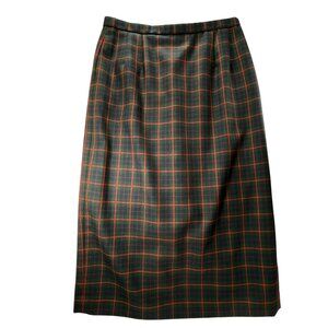 Vtg Pendleton Wool Plaid Pencil Skirt Sz 14P High-Waisted Green Blue Red Back Sl